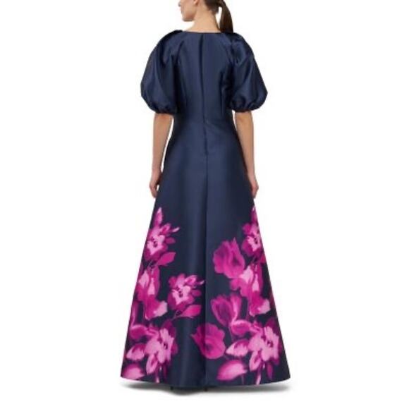 Kay Unger Delfina Statement Sleeve Gown Midnight Pink Zinnia Size 16 NWT - Picture 3 of 12